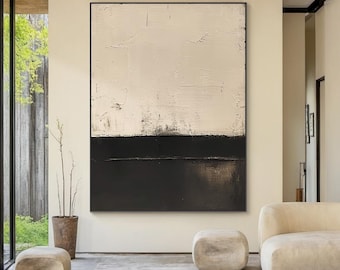 Beige abstract oil painting decoration painting, black texture wabi-sabi wall painting art, beige abstract art, modern wall decoration