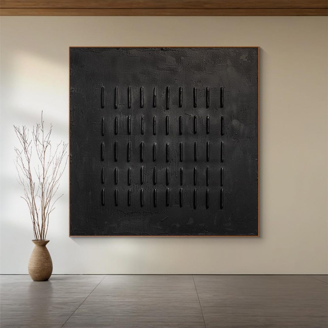Black 3D Textured Wall Art Neutral Plaster Painting Wabi Sabi Wall Art ...