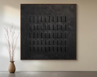 Black 3D Textured Wall Art Neutral Plaster Painting Wabi Sabi Wall Art Black Handmade Painting Modern Minimalist Art Wall Decor