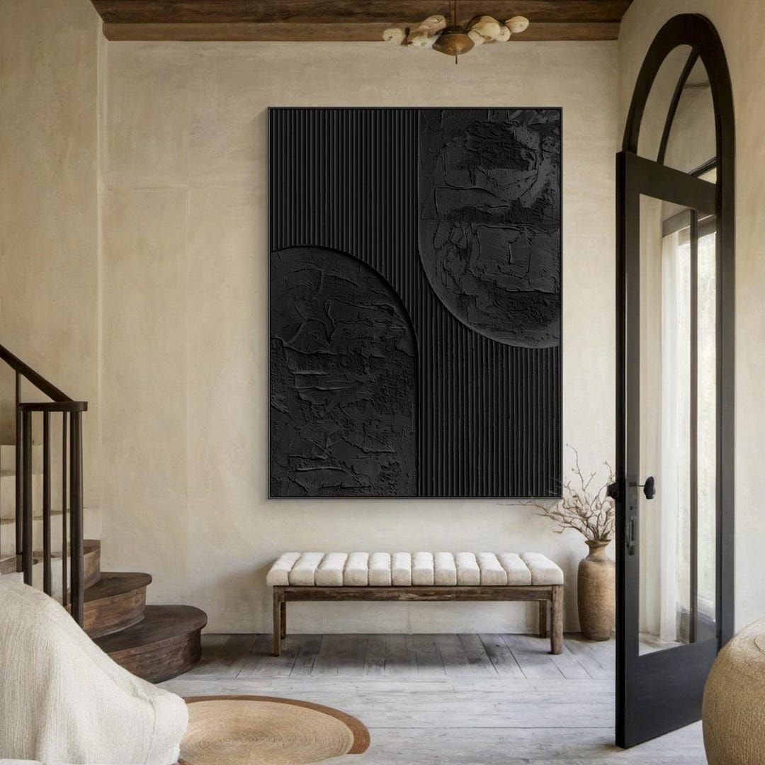 Large Black Wall Decoration Black Wall Art Black Minimalist Art Black ...