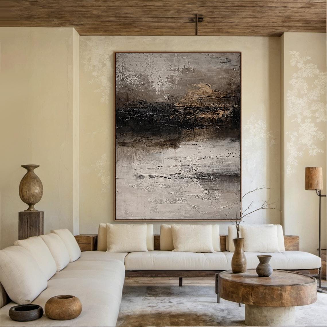 Large Black Abstract Minimalist Oil Painting | Grey Abstract Art ...