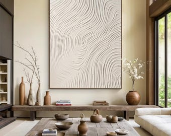 Beige Wabi Sabi Wall Art, Large Beige Abstract Oil Painting on Canvas, Beige Textured Handmade Painting, Beige Office Decor