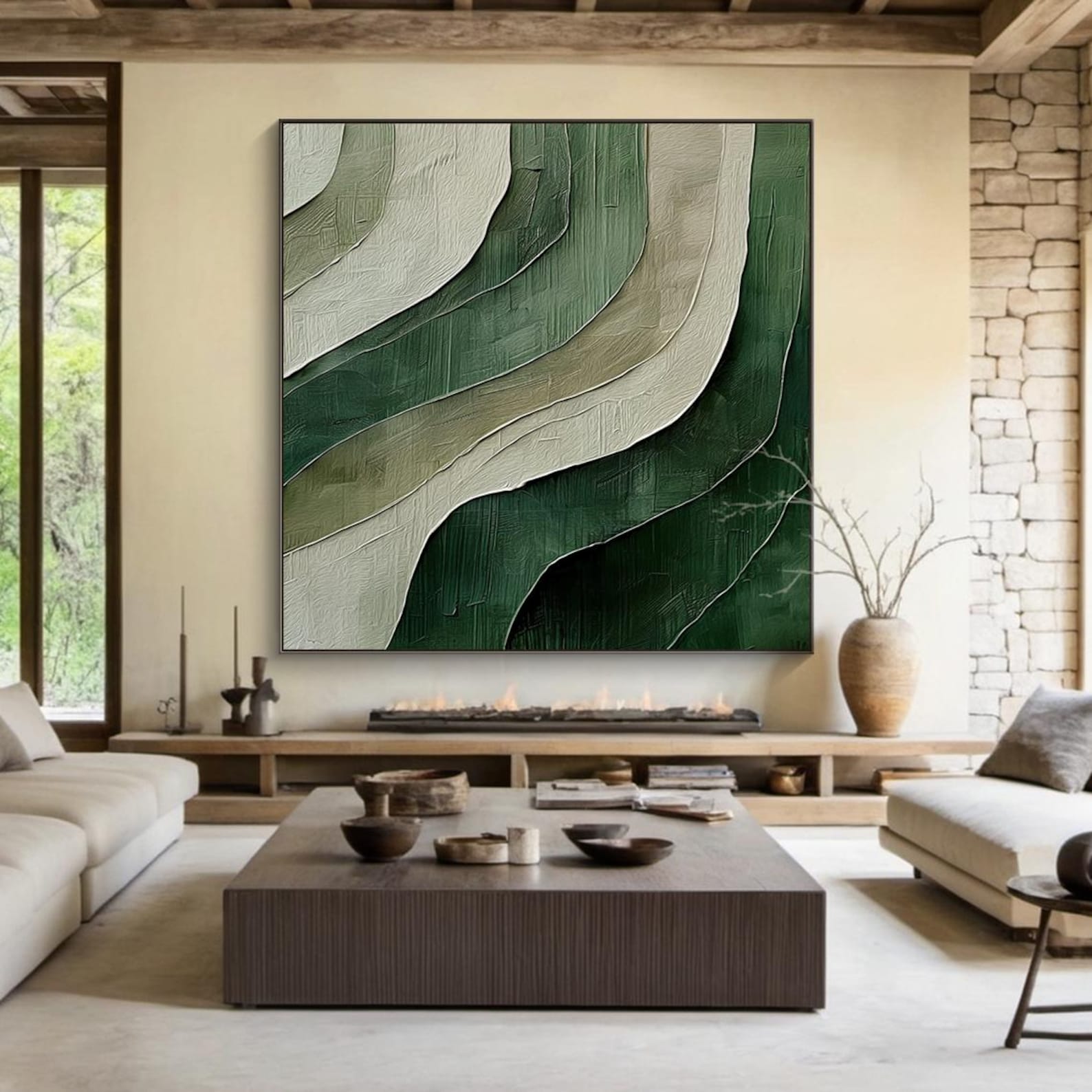 Green Texture Wall Decor Art, Large Green Minimalist Wall Decor Art ...