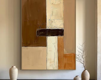 Brown texture wall art, brown simple wabi-sabi wall art, large brown canvas abstract painting, modern stylish home decor