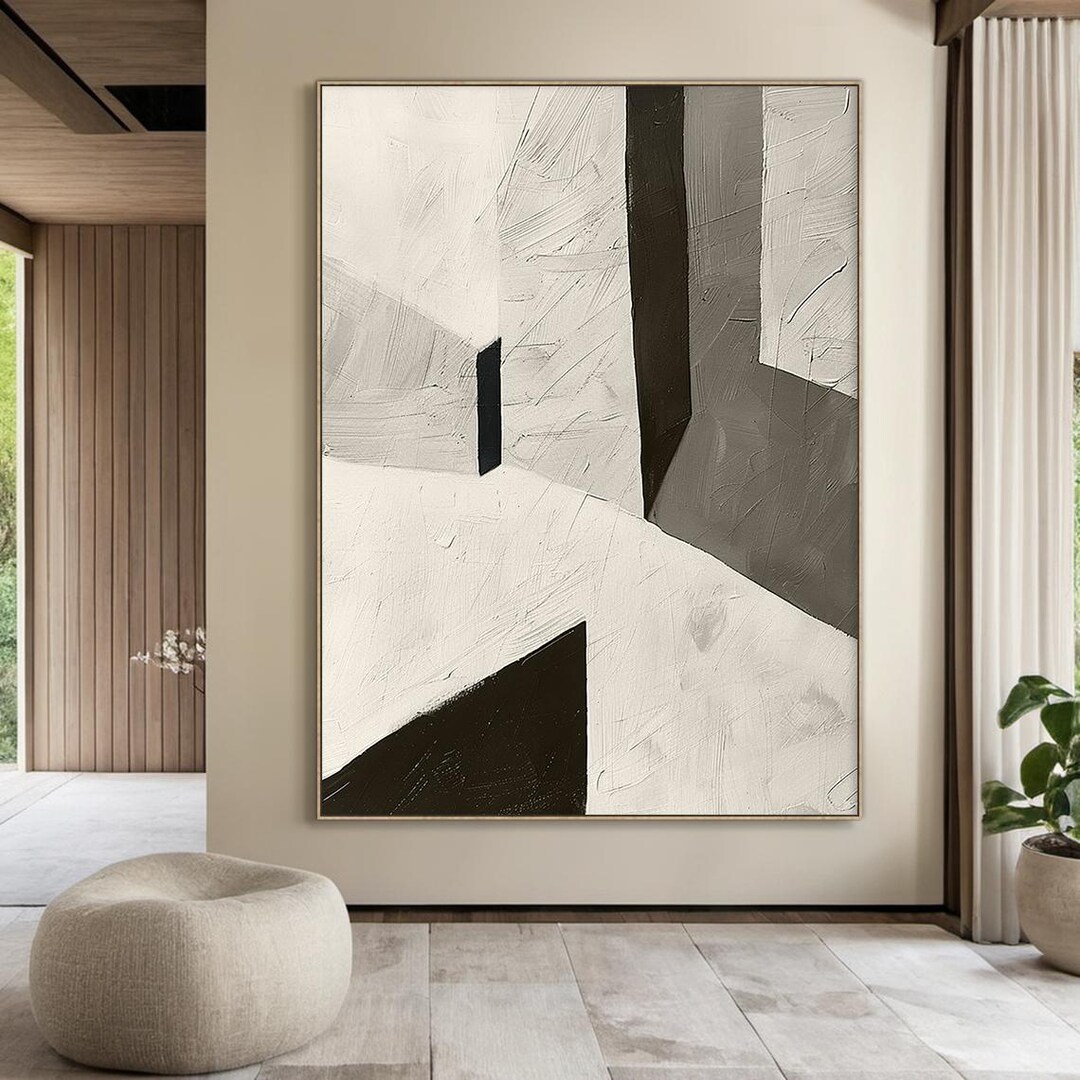 Large Beige Abstract Minimalist Oil Painting | Grey Abstract Art ...