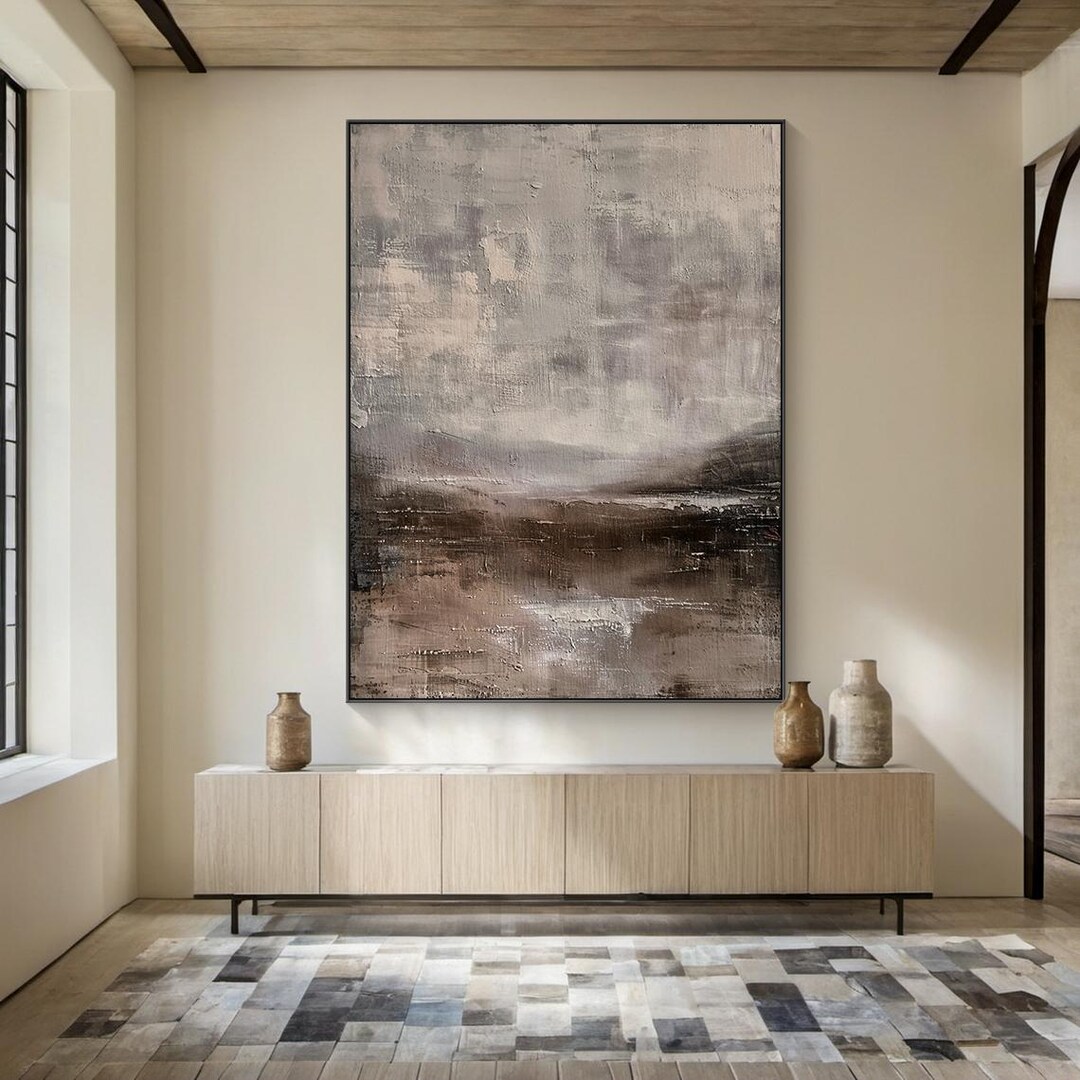 Large Beige Abstract Minimalist Oil Painting | Brown Abstract Art ...
