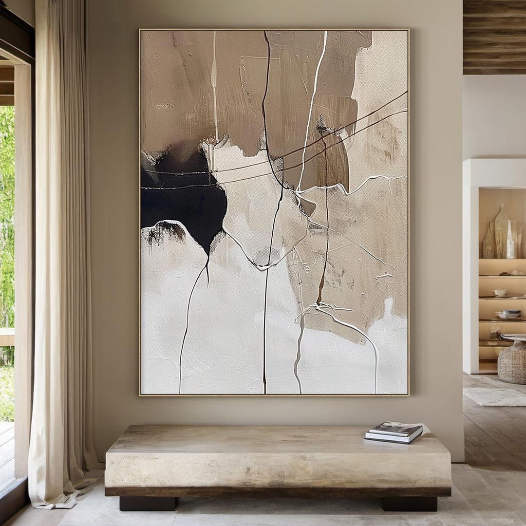 Beige Brown Abstract Minimalist Oil Painting | Black Abstract Art ...
