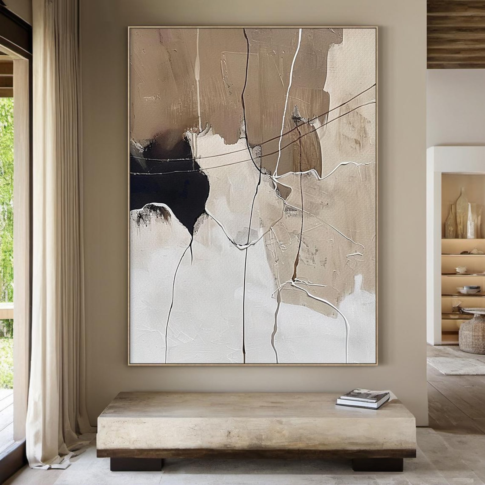 Beige Brown Abstract Minimalist Oil Painting | Black Abstract Art ...
