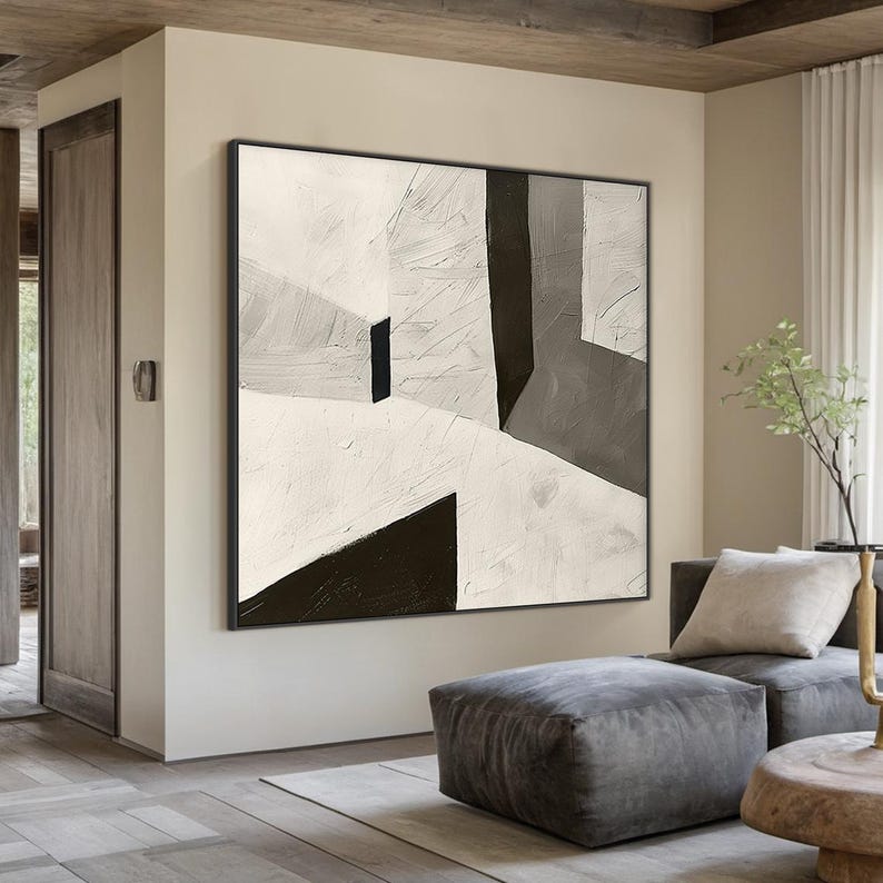 Large Beige Abstract Minimalist Oil Painting | Grey Abstract Art ...
