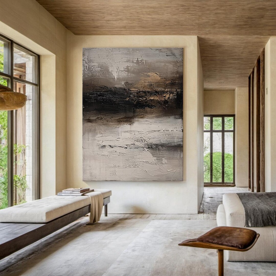 Large Black Abstract Minimalist Oil Painting | Grey Abstract Art ...