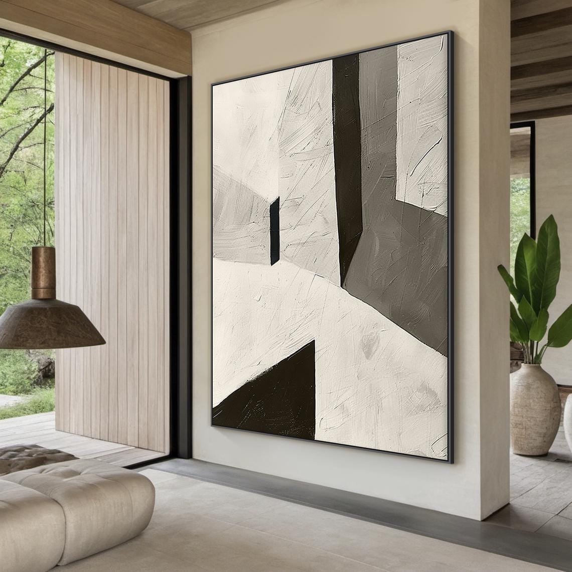 Large Beige Abstract Minimalist Oil Painting | Grey Abstract Art ...