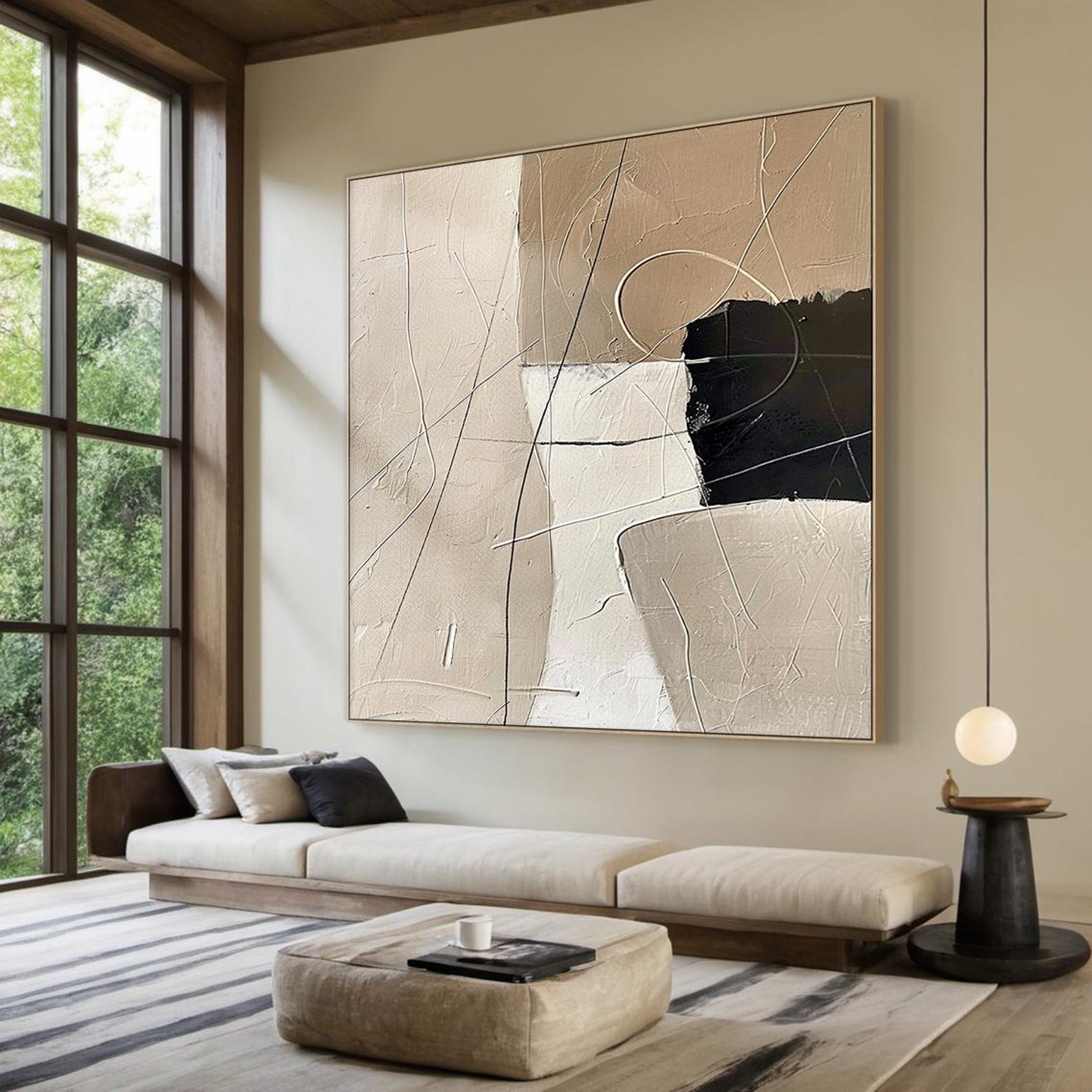 Beige Brown Abstract Minimalist Oil Painting | Black Abstract Art ...