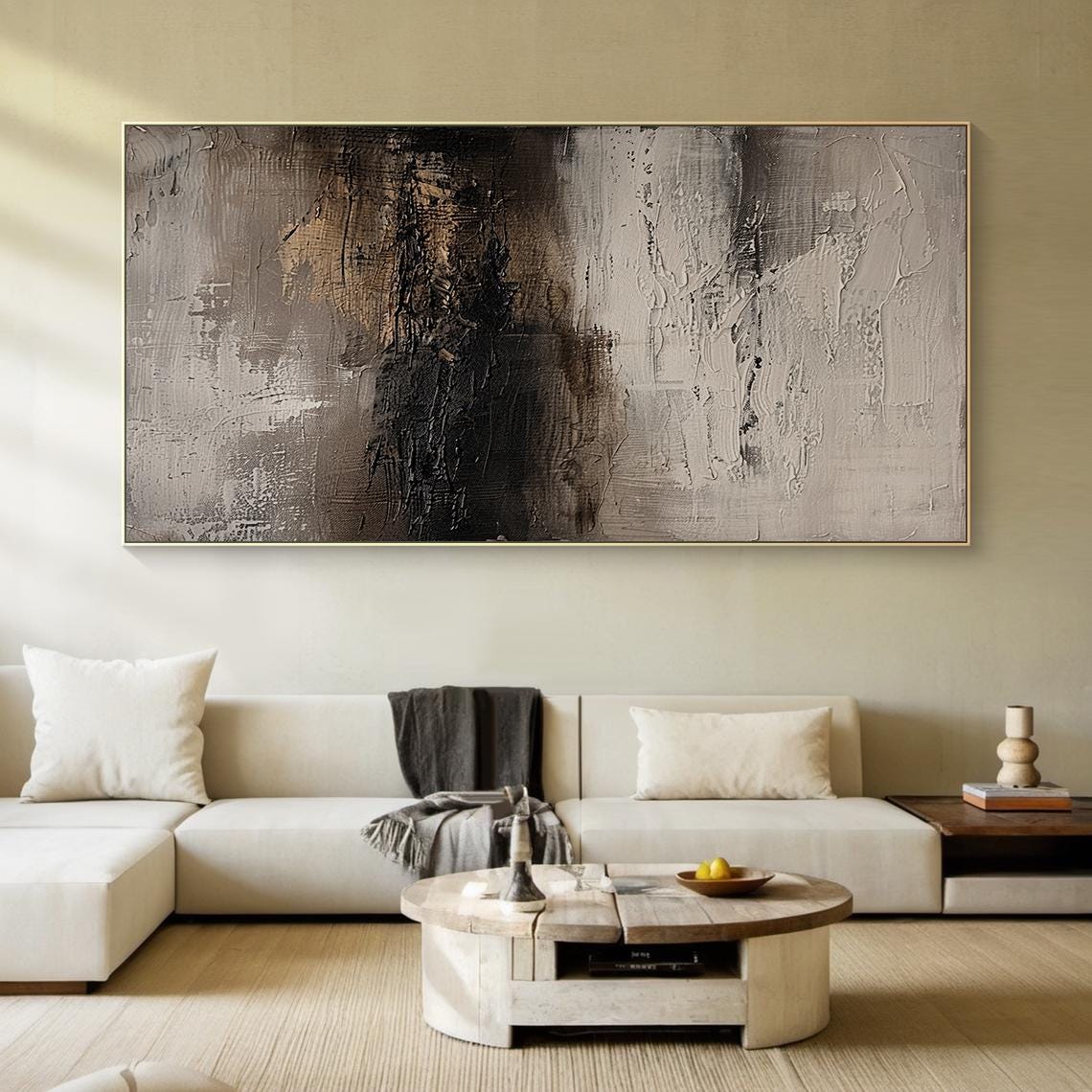 Large Black Abstract Minimalist Oil Painting | Grey Abstract Art ...