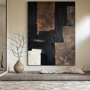 Weißes strukturiertes Wandbild, braune minimalistische Malerei, schwarze Wabi-Sabi Wandmalerei, große Leinwand abstraktes Ölgemälde, Wohndekoration