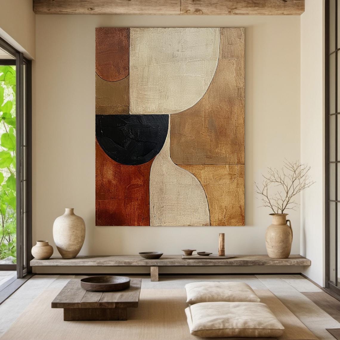 Large murals, brown canvas abstract paintings, brown wabi-sabi wall art, Beige minimalist texture art, modern fashion home decoration