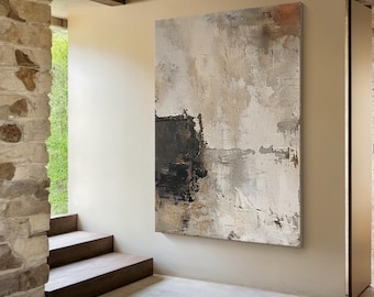 Brown textured wall art, grey minimalist wabi-sabi wall art, large grey canvas abstract painting, modern stylish home decor