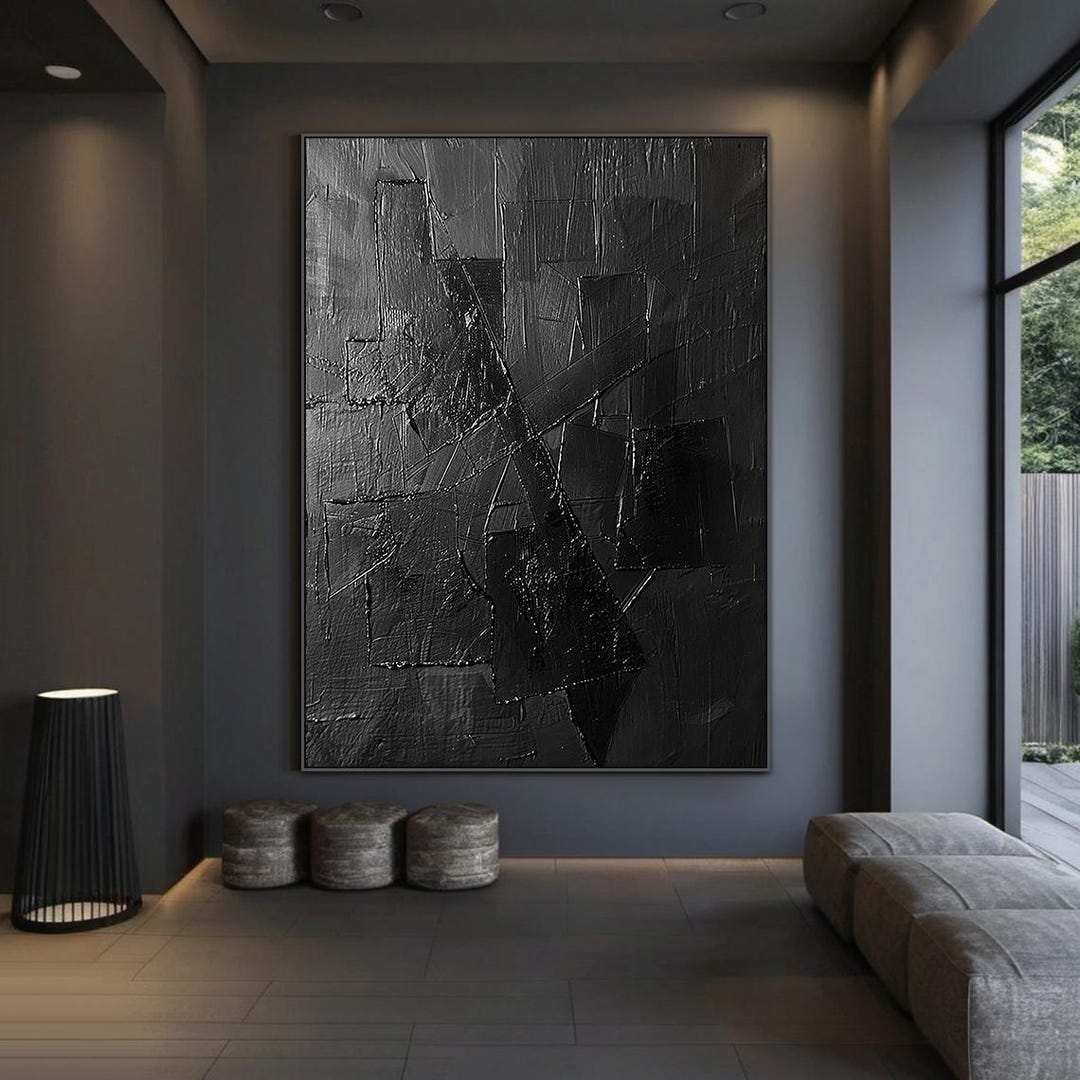 Black Minimalist Abstract Line Art, Large Black Textured Wall Mural ...