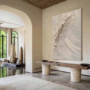 Peinture décorative abstraite beige originale | abstrait beige | Peinture murale simple texture 3D beige, décoration de salon moderne
