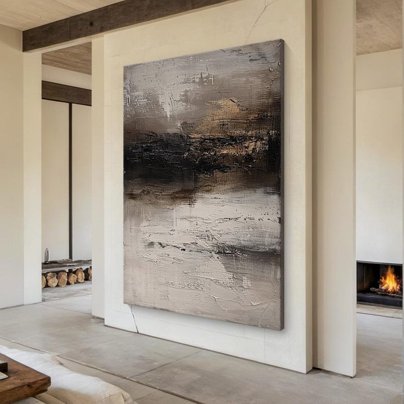 Large Black Abstract Minimalist Oil Painting | Grey Abstract Art ...