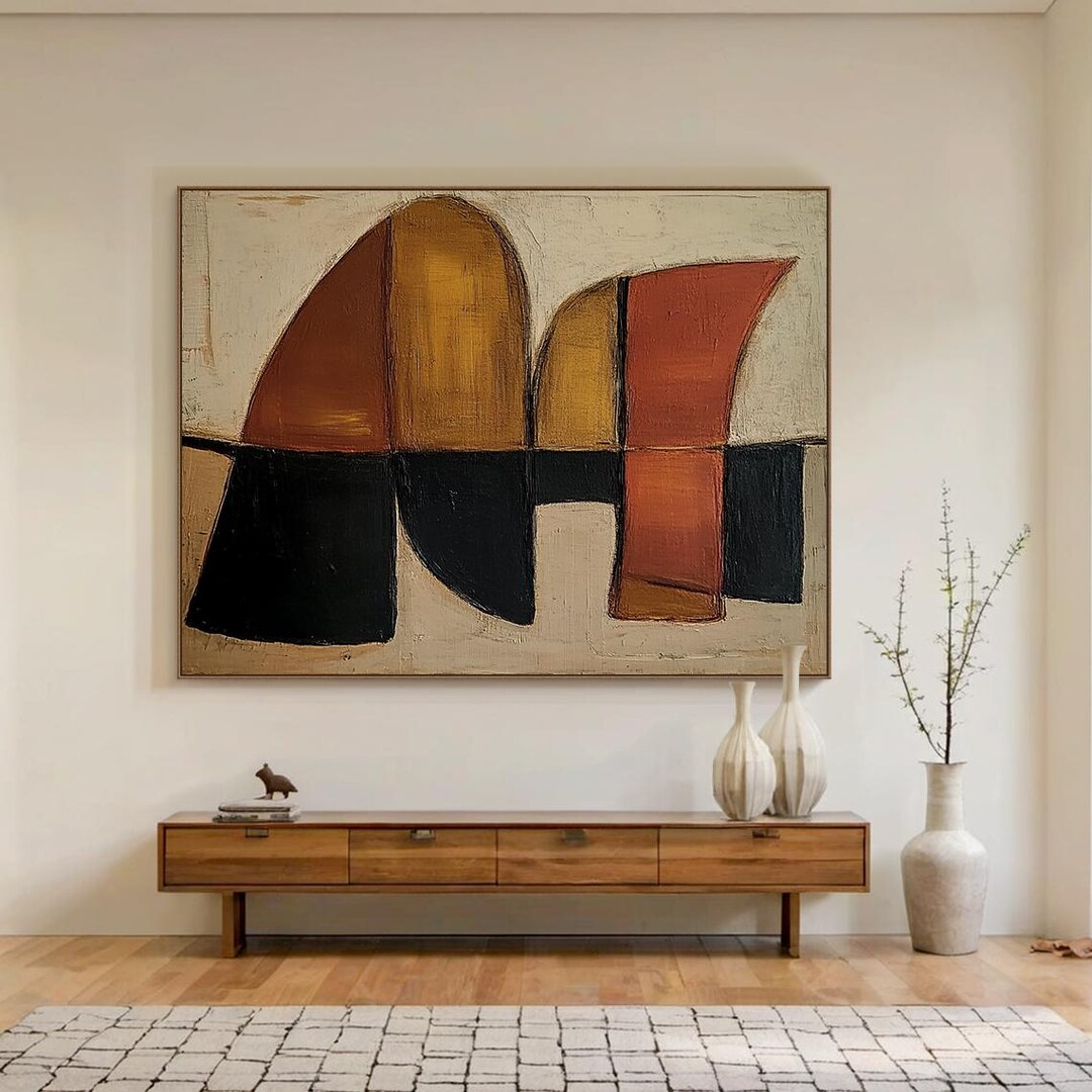 Large Abstract Geometric Painting on Canvas – Modern Minimalist Wall ...