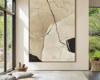 Beige wabi-sabi wall art black beige abstract painting large Light beige simple wall art beige textured canvas painting neutral wall decor