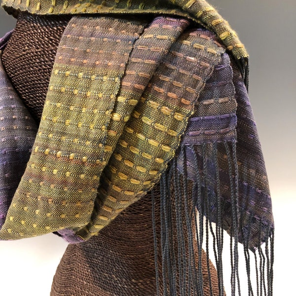 Handwoven Silk and Wool Scarf: Timna Sunset