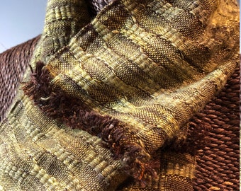 Handwoven Silk and Wool Mobius Scarf: Warm Olive Appetizer