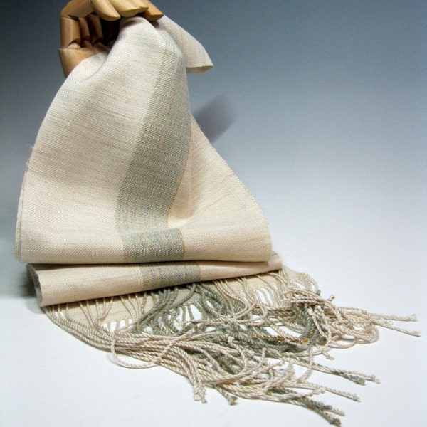 Handwoven Silk, Cashmere and Wool Scarf: Sea Glass