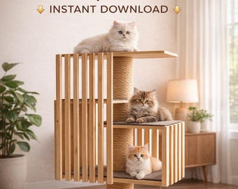 Planos de rascadores para gatos de mediados de siglo, bricolaje, torre moderna para gatos, carpintería (PDF)