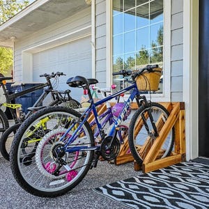 Wooden Bike and Scooter Rack , Farmhouse Wooden Scooter Rack, Outdoor Living Bike Rack Digital PDF Plans, Instant Download