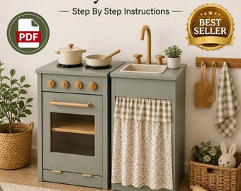 DIY Kids Play Kitchen Plan PDF Wooden Toy Sink Stove Build Guide