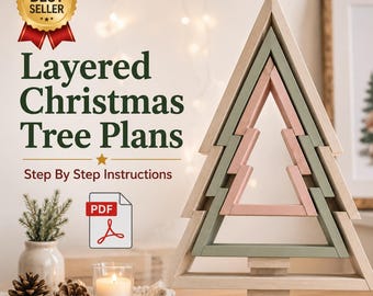 Planos de árbol de Navidad en capas en PDF. Decoración navideña moderna de madera para hacer tú mismo.