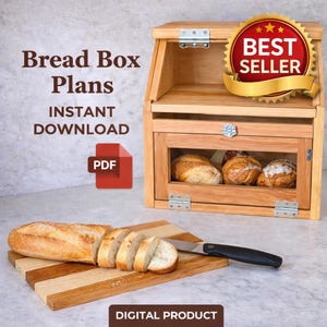Bread Box Woodworking Plans PDF for Beginners Build a Kitchen Storage Box with Cutting Board Easy Step by Step DIY Digital Download