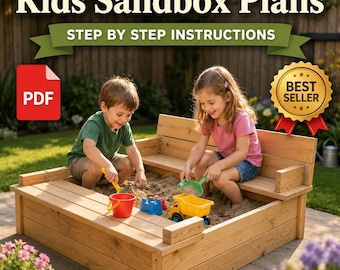 Plano en PDF de un banco de arenero infantil. Guía de construcción de un juego infantil de madera para exteriores.