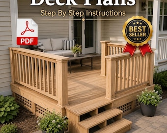 Planos de terraza DIY (PDF): Terraza pequeña para patio trasero con escaleras, guía paso a paso