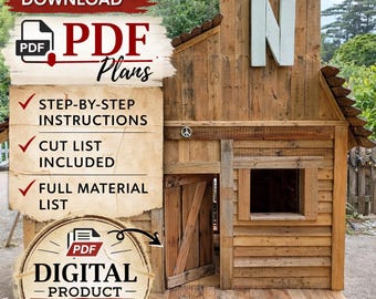 Kids Rustic Playhouse Plans PDF | DIY Outdoor Wooden Backyard Project | Digital Guide