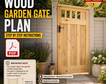 Plano de puerta de jardín a medida, guía de construcción de puerta de valla de madera para bricolaje en PDF
