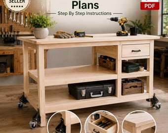 Mobil arbetsbänk PDF-ritningar Rullande garagebord med låda DIY