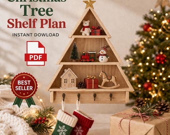 Christmas Tree Shelf Woodworking Plan PDF DIY Wall Shelf Holiday Decor
