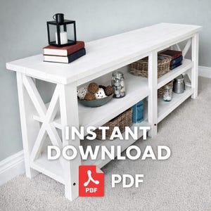 ラスティックXコンソールテーブルの設計図PDF | ファームハウス風玄関テーブル | DIY木工設計図 | 棚付きコンソールテーブル | すぐにダウンロード