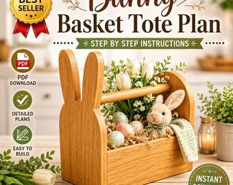 Plantilla PDF para cesta de Pascua con diseño de bolso y cesta de conejito
