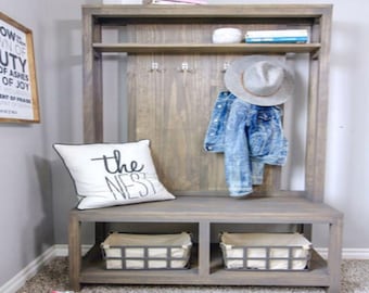 DIY Modern Hall Tree Bench, Coat Rack, Woodworking Cabinet, Hanger, Digital PDF Plans, Instant Download