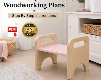 Kids Step Stool PDF Plan Montessori Toddler Stool Woodworking Guide