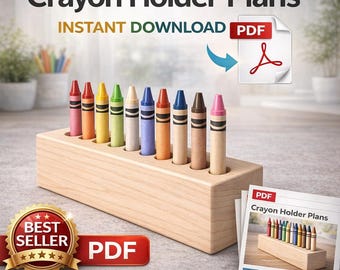 Wooden Crayon Holder Plan PDF Kids Desk Organizer DIY Beginner Woodworking
