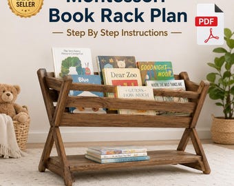 Montessori Book Rack PDF Plan Kids Bookshelf Nursery Storage Woodworking Guide