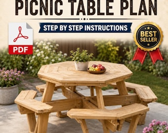 Oktagon Picknicktisch Pläne PDF, Outdoor Sitzmöbel aus Holz DIY Build Guide