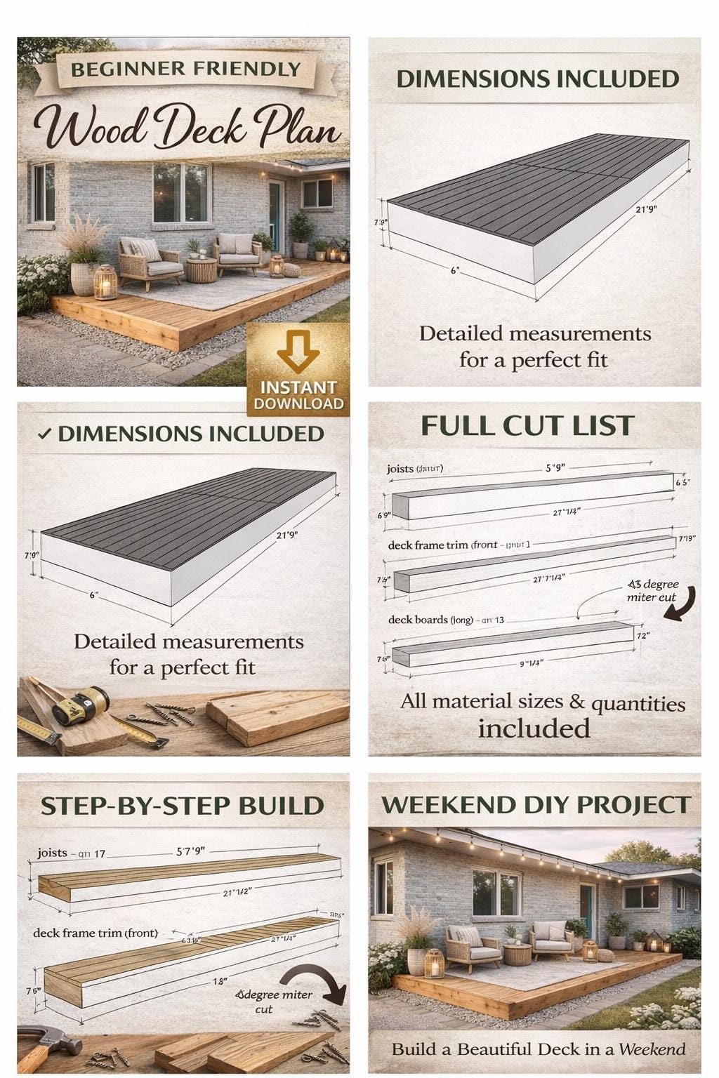 DIY Wood Deck Plan PDF Ground Level Patio Deck Blueprint Guide - Etsy