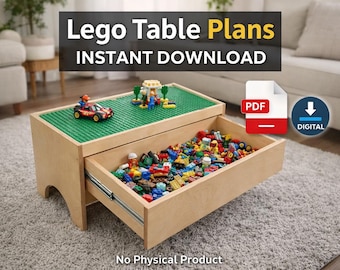 Planos para mesa de Lego DIY, mesa de construcción para niños con cajón de almacenamiento, carpintería, descarga en PDF