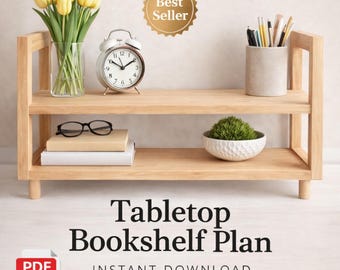 DIY Tabletop Bookshelf Plan PDF Wooden Book Holder Woodworking Beginner Project