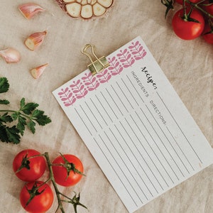 Redigerbart/utskrivbart receptkort med rosa stjälk av Pyrexmönster